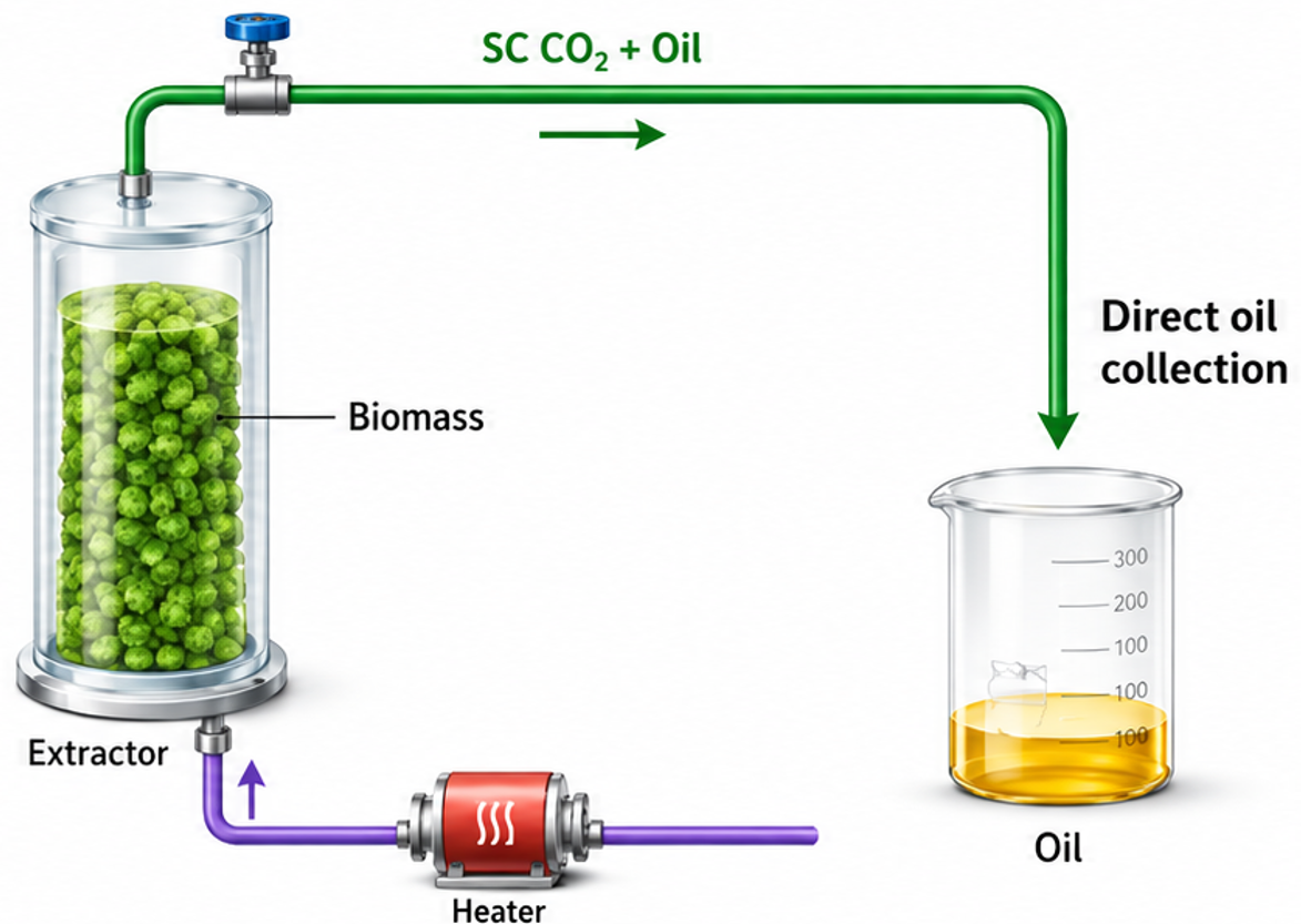 Pump-free supercritical CO2 extraction without pump, with direct oil collection