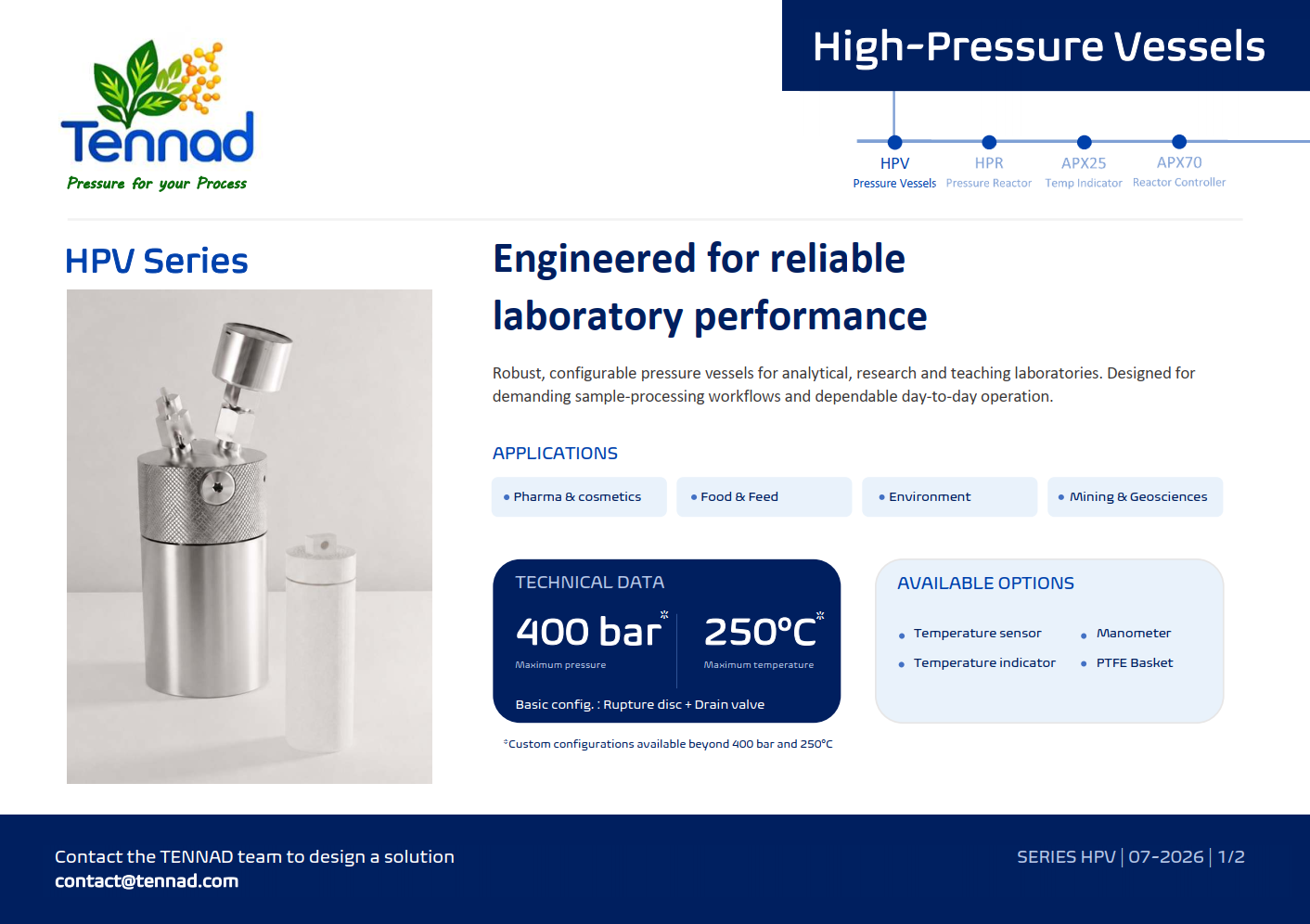 Thumbnail of the HPV Series high-pressure vessel PDF datasheet